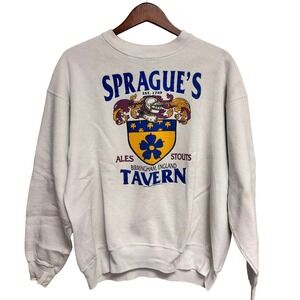 VTG 90s Streetwear Sprague's Tavern England Graphic Boxy Sweatshirt XL 48" Chest